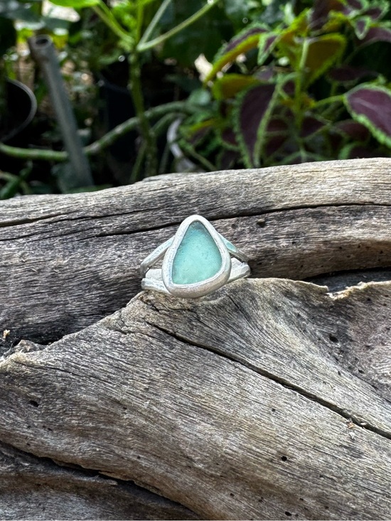 Hand Crafted Jewelry - *SOLD*Blue sea glass Sea tumbled sea glass sterling & fine silver ring
